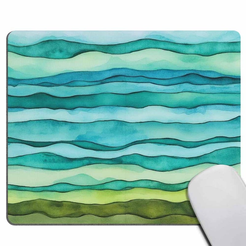 Smooffly Mouse pad Bright Blue and Green Waves,Watercolor Wavy Texture Design Mousepad Non-Slip Rubber Gaming Mouse Pad Rectangle Mouse Pads for Computers Laptop - Image 1